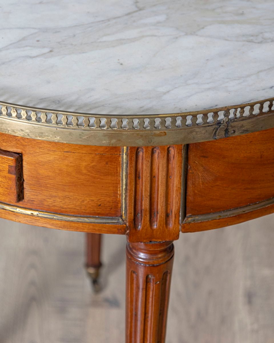 Late 18th Century French Mahogany Work Table with Marble Top and Brass Gallery - JAA