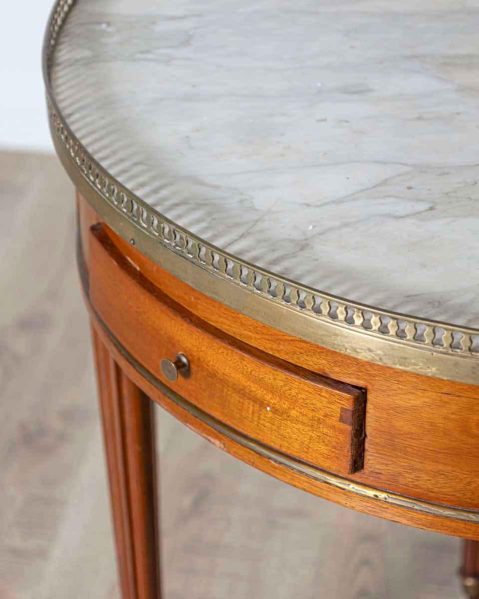Late 18th Century French Mahogany Work Table with Marble Top and Brass Gallery - JAA
