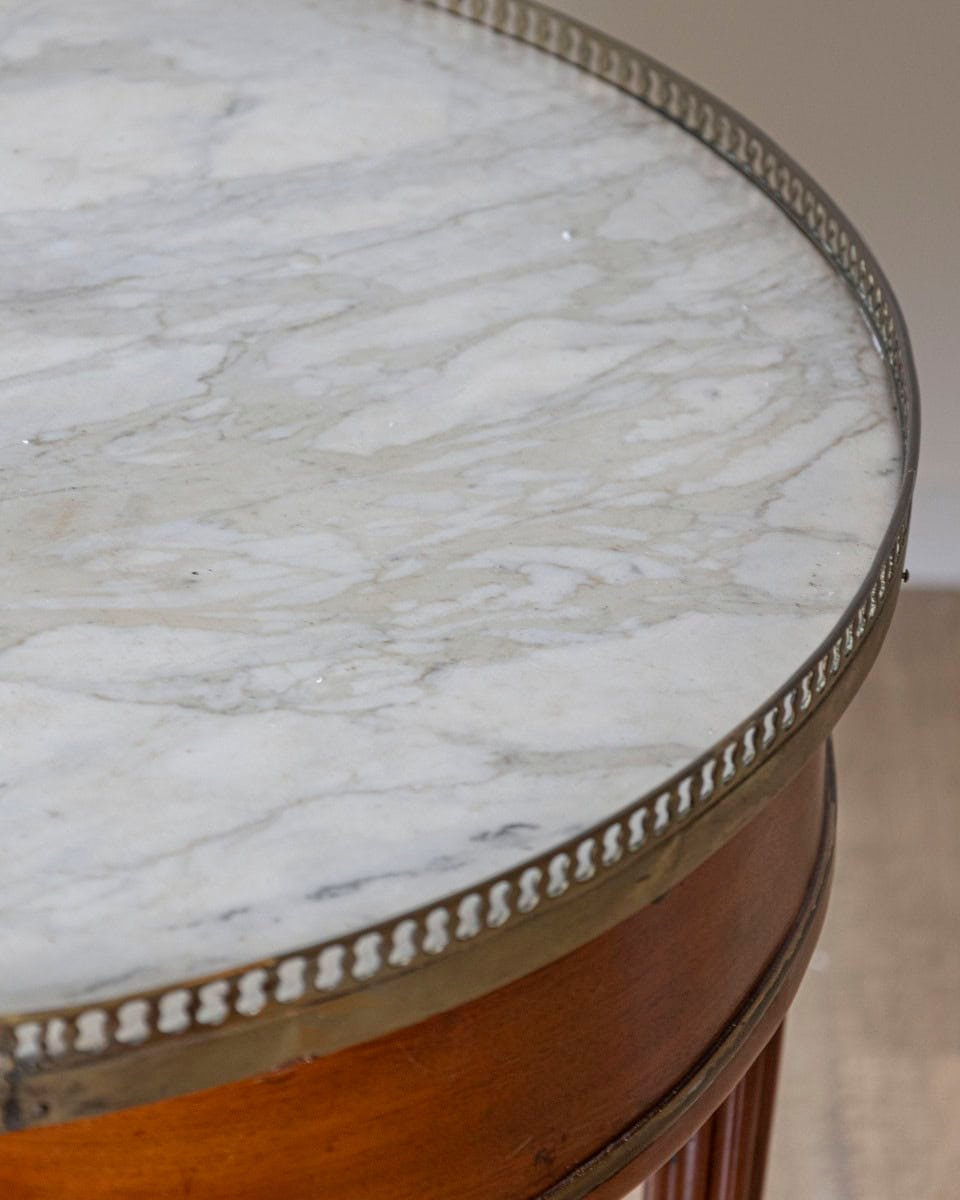 Late 18th Century French Mahogany Work Table with Marble Top and Brass Gallery - JAA