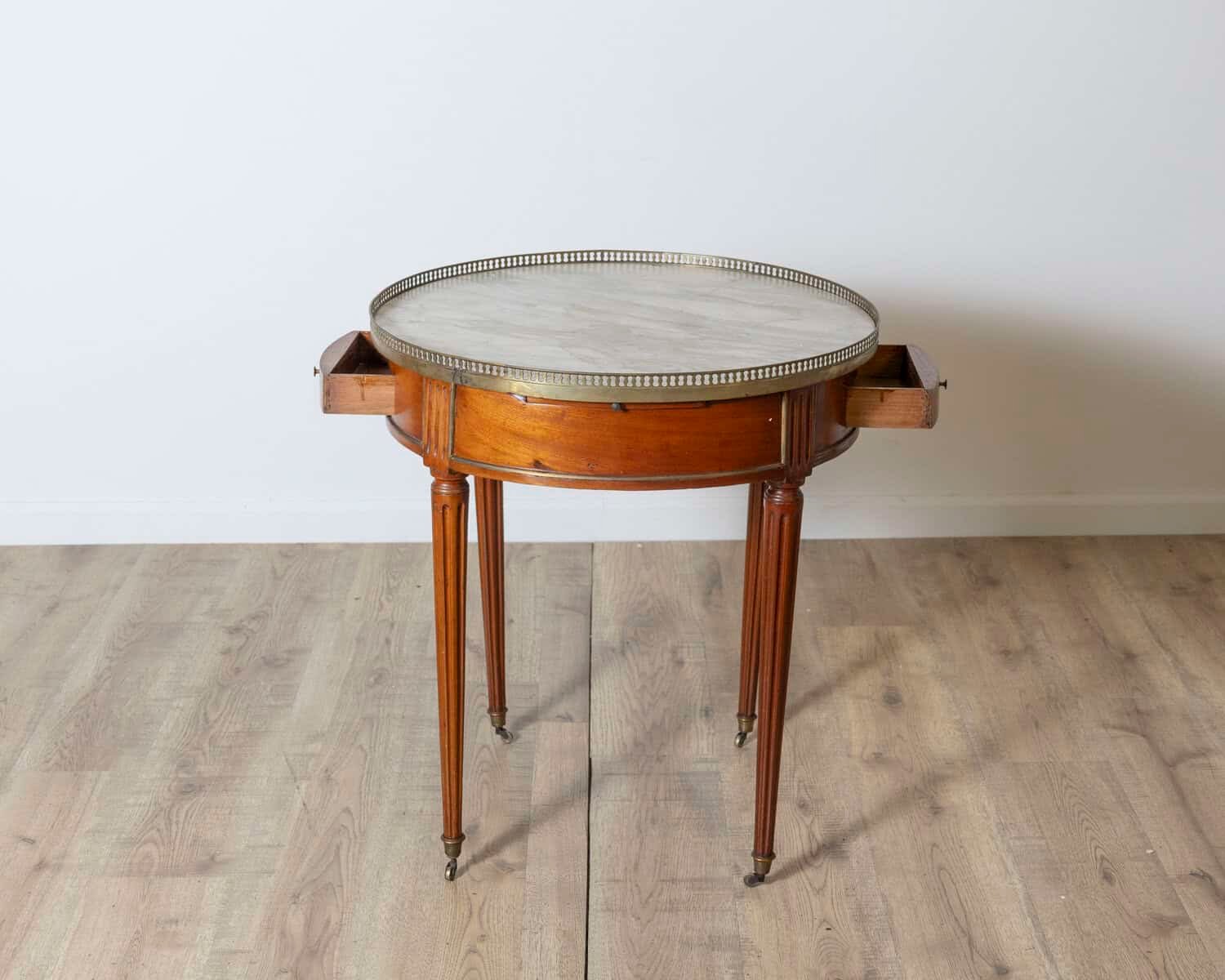 Late 18th Century French Mahogany Work Table with Marble Top and Brass Gallery - JAA