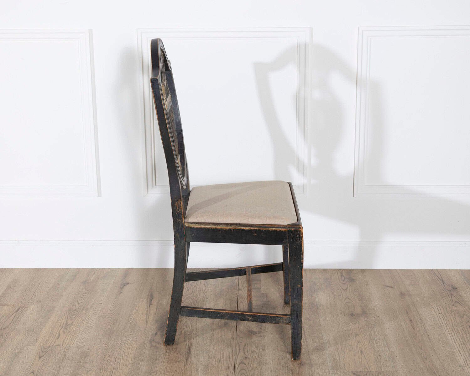 Swedish 19th Century Blackened Wood and Gilt Lyre-Back Chairs, Set of Four - JAA