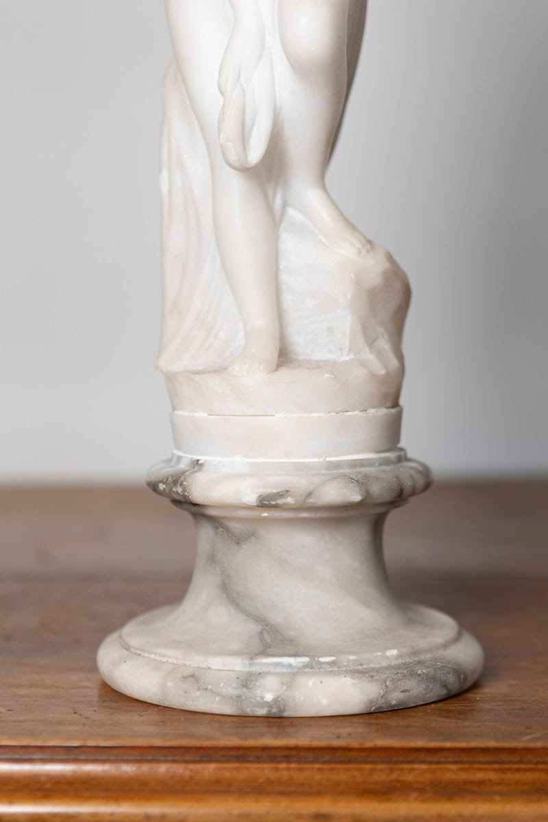 French 19th Century Marble Sculpture of a Nymph after the Bath on Pedestal - JAA