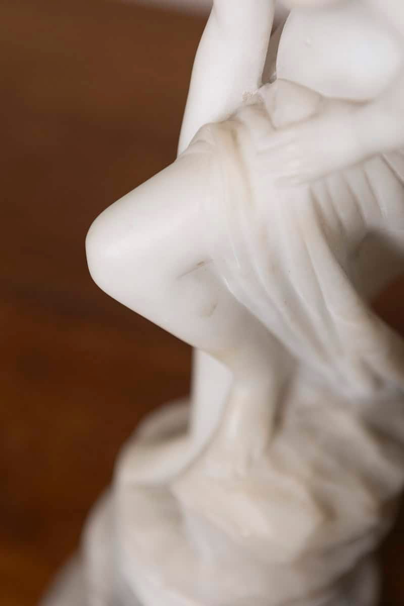 French 19th Century Marble Sculpture of a Nymph after the Bath on Pedestal - JAA