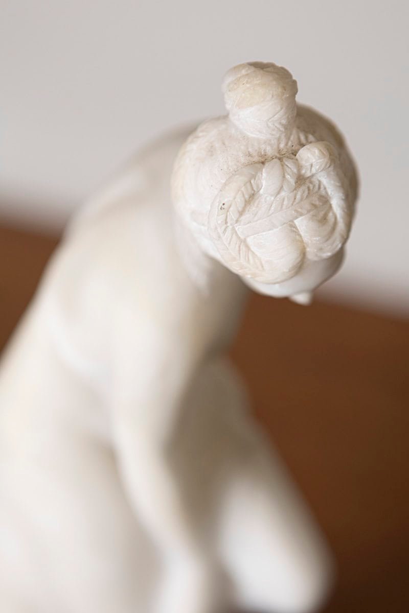 French 19th Century Marble Sculpture of a Nymph after the Bath on Pedestal - JAA