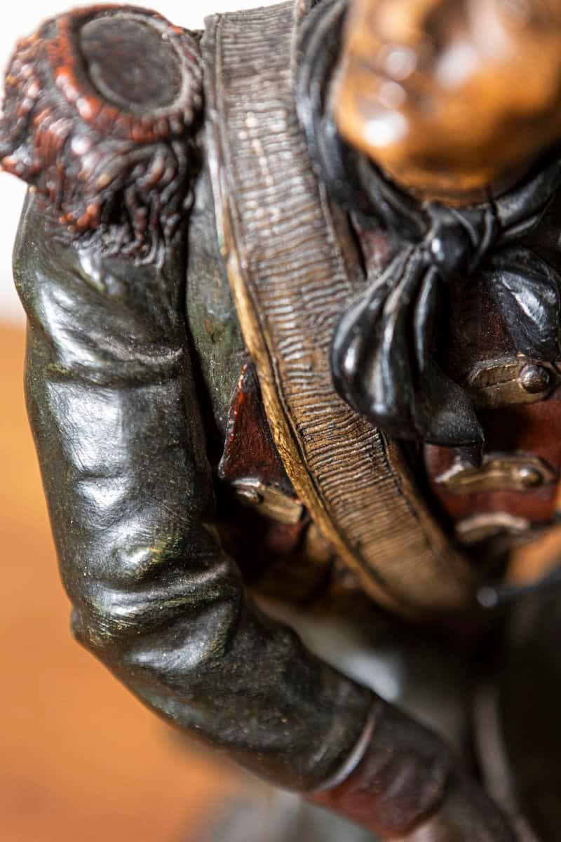 French 19th Century Patinated Bronze Sculpture of a Military Drummer Boy in Historical Uniform - JAA