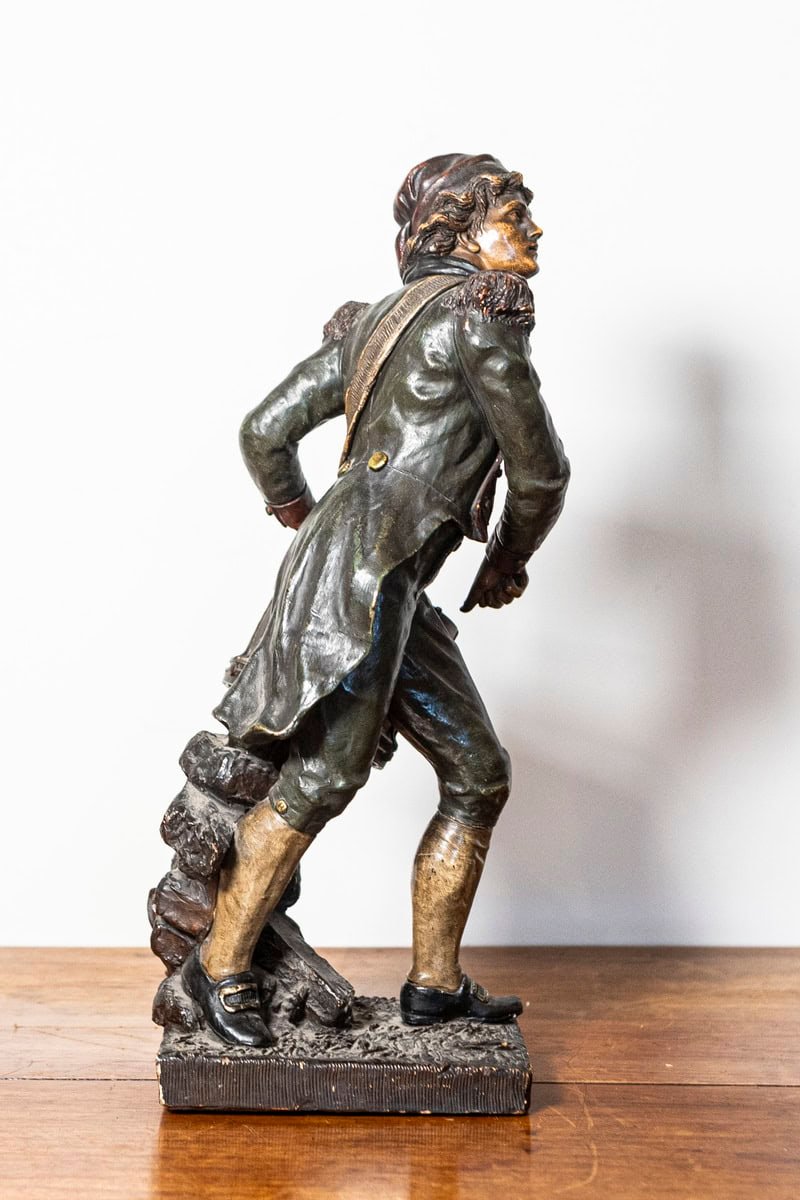 French 19th Century Patinated Bronze Sculpture of a Military Drummer Boy in Historical Uniform - JAA
