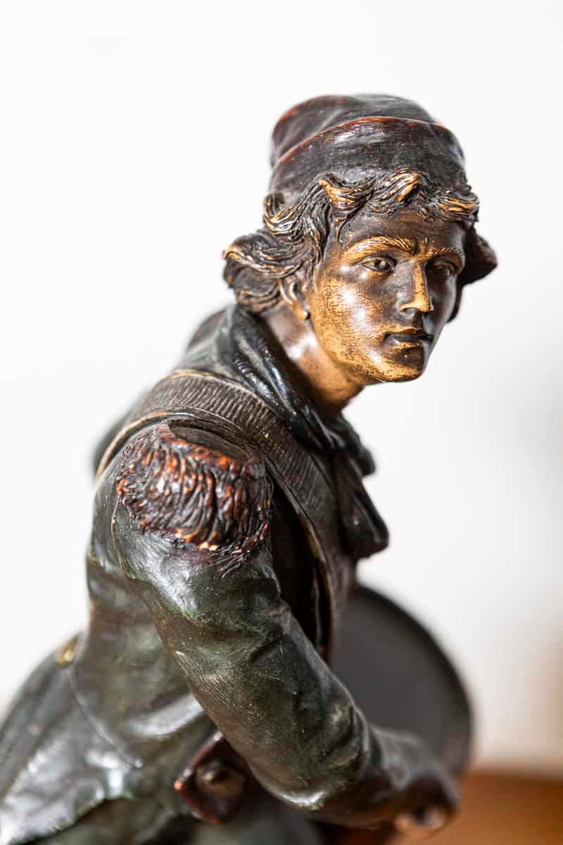 French 19th Century Patinated Bronze Sculpture of a Military Drummer Boy in Historical Uniform - JAA