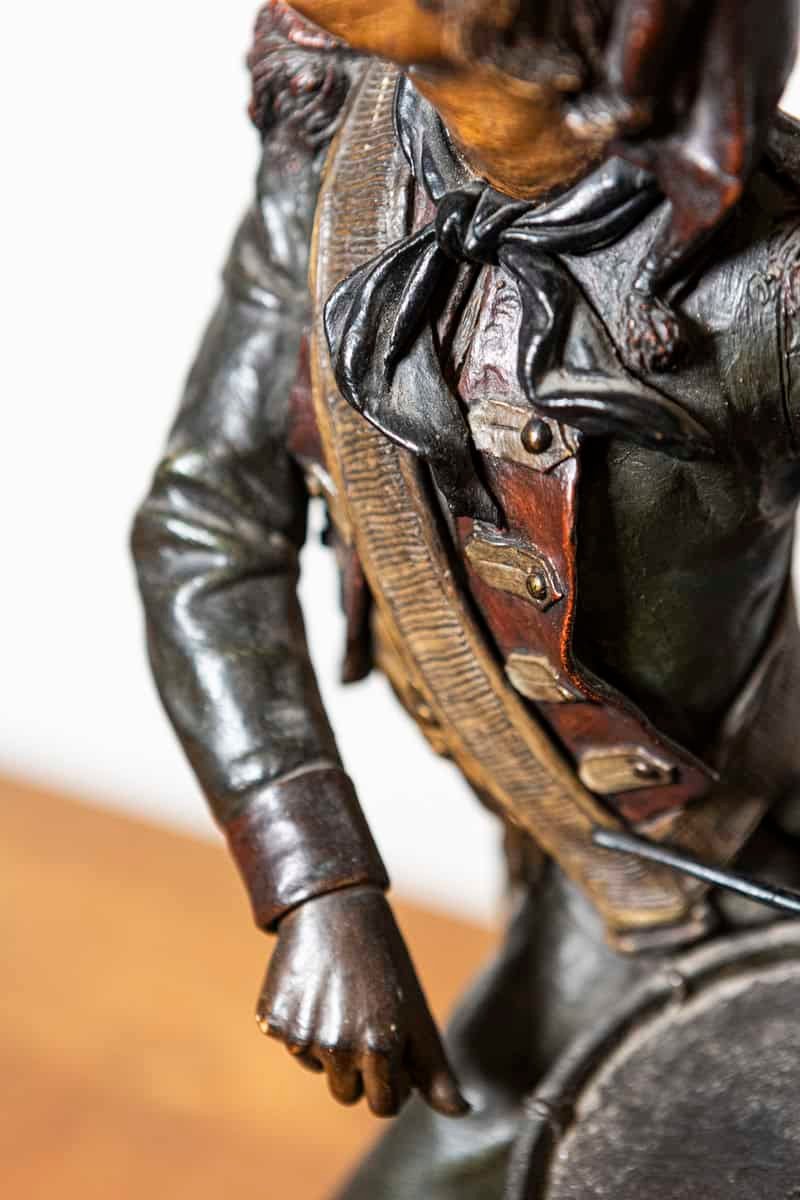 French 19th Century Patinated Bronze Sculpture of a Military Drummer Boy in Historical Uniform - JAA