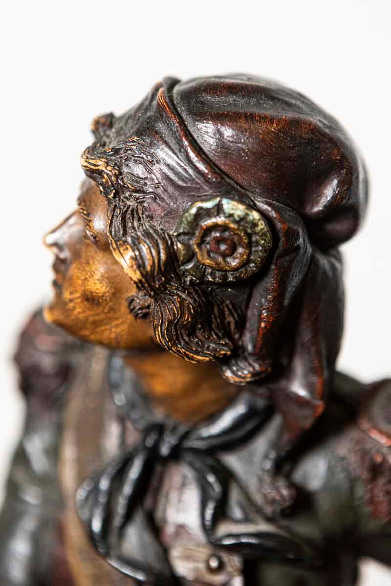 French 19th Century Patinated Bronze Sculpture of a Military Drummer Boy in Historical Uniform - JAA