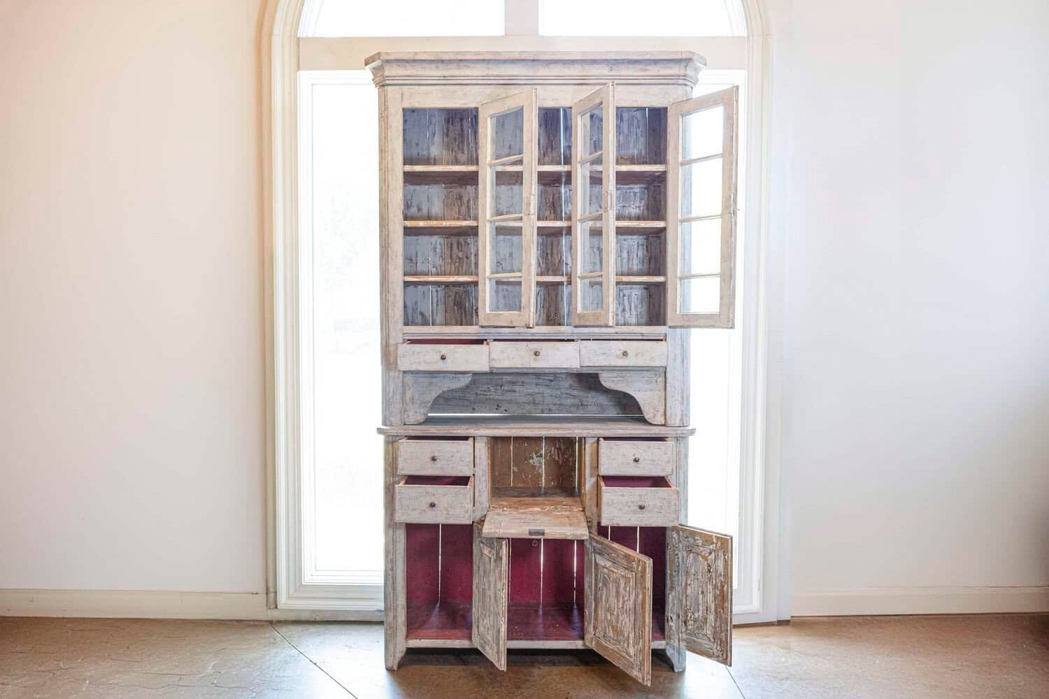 Swedish 1830s Painted Wood Vitrine Cabinet with Glass Doors and Drawers - JAA