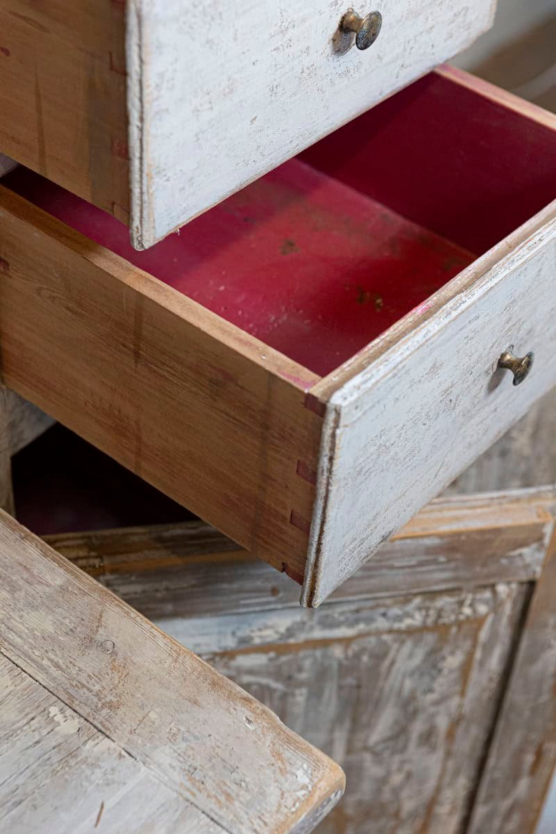 Swedish 1830s Painted Wood Vitrine Cabinet with Glass Doors and Drawers - JAA
