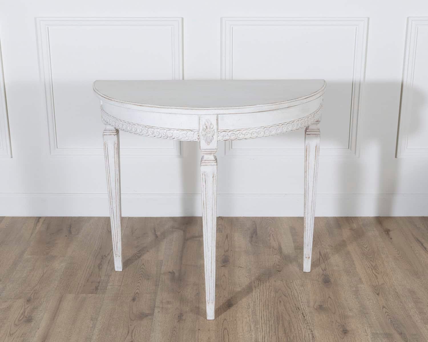 Pair of Swedish Gustavian White-Painted Demi-Lune Consoles, ca. 1880 - JAA