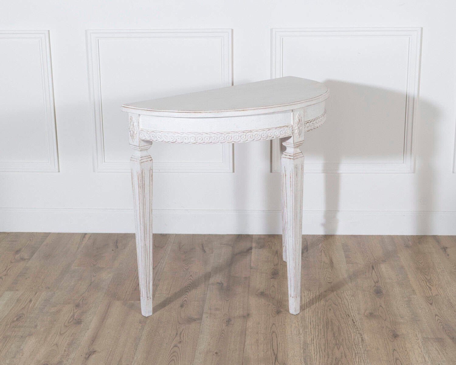 Pair of Swedish Gustavian White-Painted Demi-Lune Consoles, ca. 1880 - JAA
