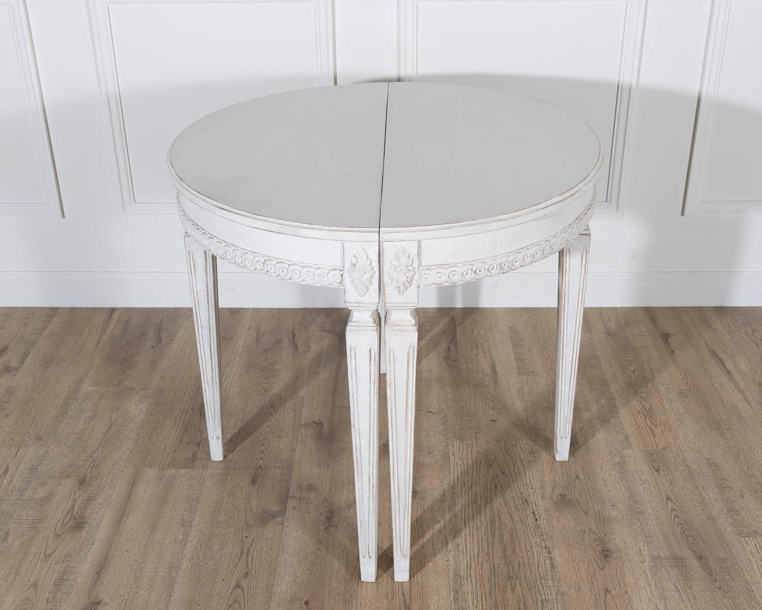 Pair of Swedish Gustavian White-Painted Demi-Lune Consoles, ca. 1880 - JAA