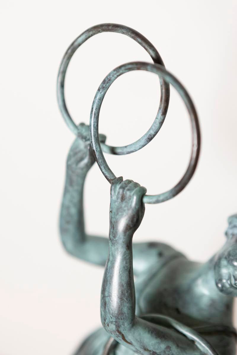 French Early 20th Century Patinated Bronze Art Deco Statuette of a Dancer Holding Hoops on Marble Base - JAA