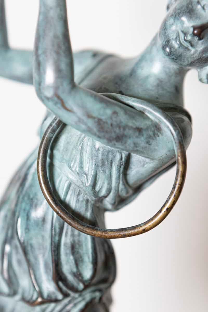 French Early 20th Century Patinated Bronze Art Deco Statuette of a Dancer Holding Hoops on Marble Base - JAA