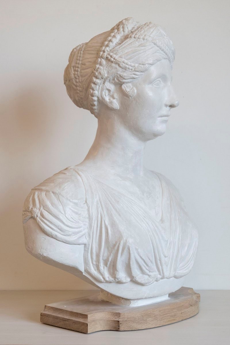 Italian 19th Century Neoclassical Plaster Bust of a Roman Woman - JAA