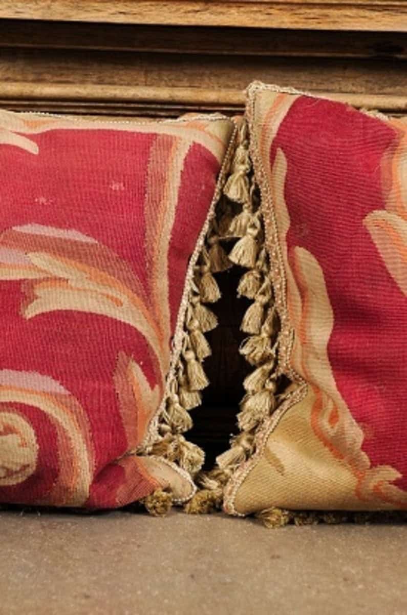 Pair of French Pillows Made of 19th Century Aubusson Tapestries with Foliage - JAA