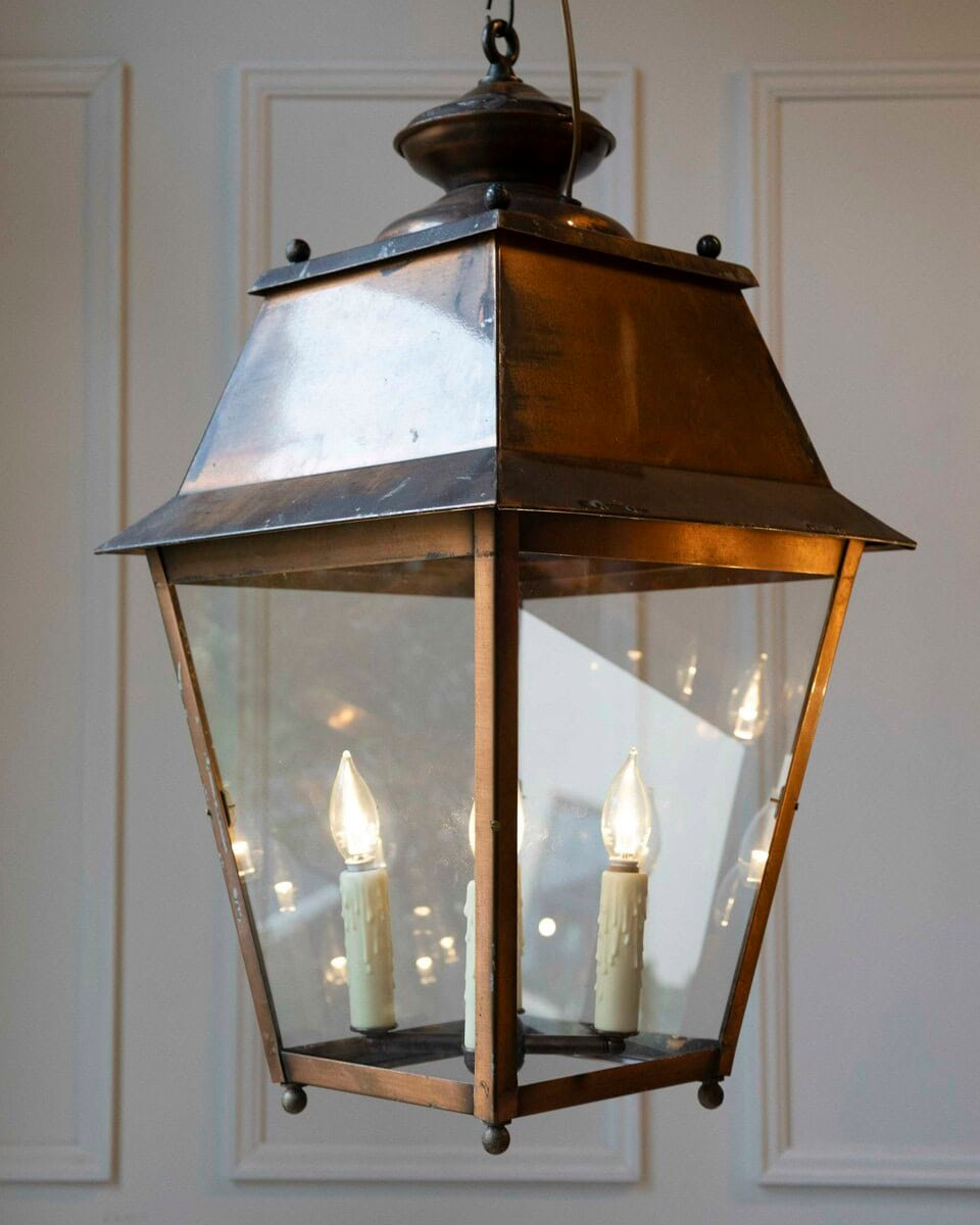 Pair of Early 20th-Century French Copper Hanging Lanterns - JAA