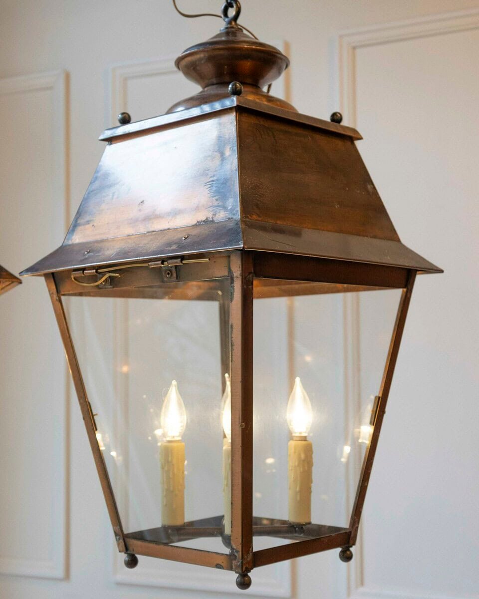 Pair of Early 20th-Century French Copper Hanging Lanterns - JAA