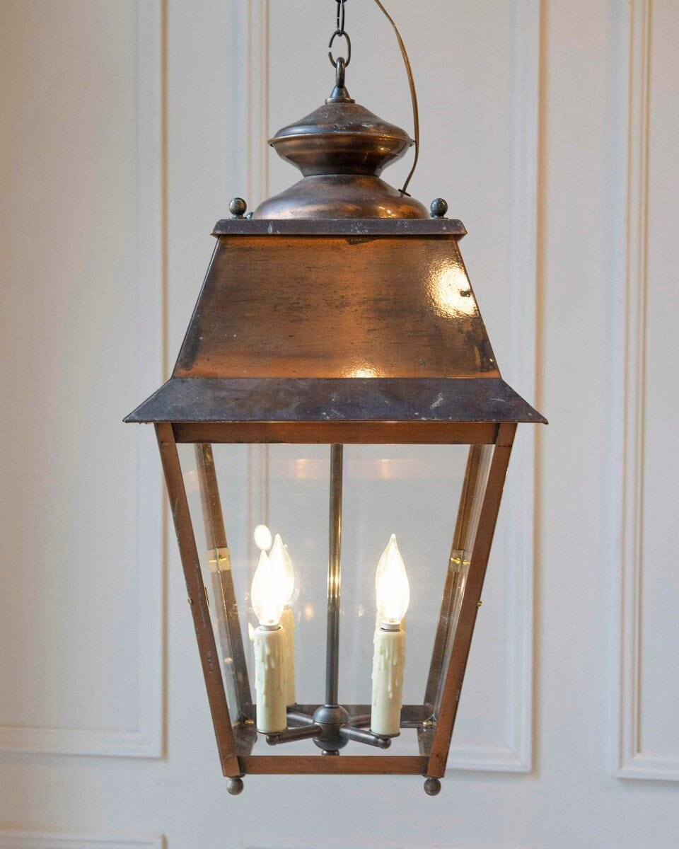 Pair of Early 20th-Century French Copper Hanging Lanterns - JAA