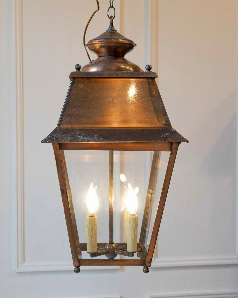 Pair of Early 20th-Century French Copper Hanging Lanterns - JAA