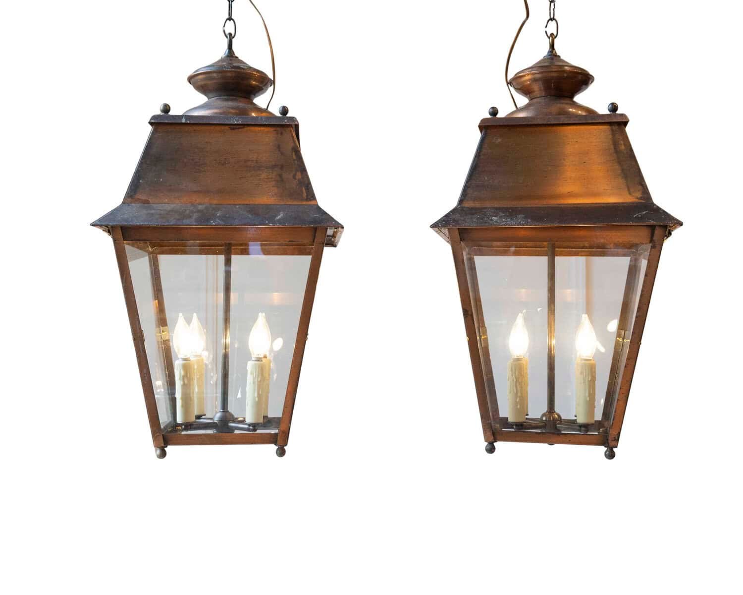 Pair of Early 20th-Century French Copper Hanging Lanterns