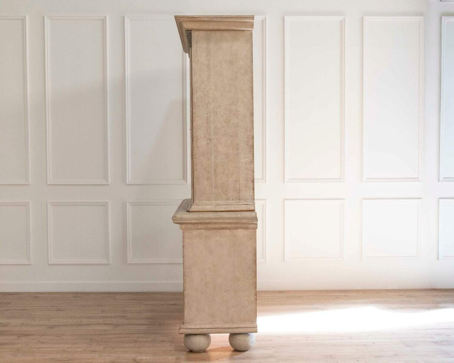 ON HOLD - Tall Swedish cabinet in soft grey, two-piece, early‑mid 19th century - JAA