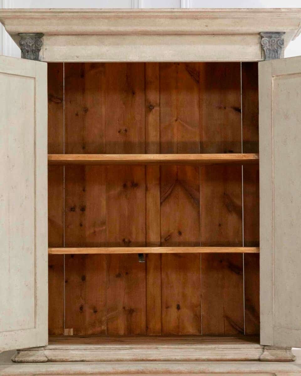 ON HOLD - Tall Swedish cabinet in soft grey, two-piece, early‑mid 19th century - JAA