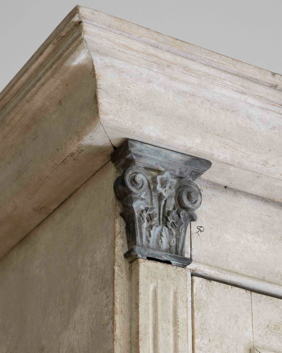 ON HOLD - Tall Swedish cabinet in soft grey, two-piece, early‑mid 19th century - JAA