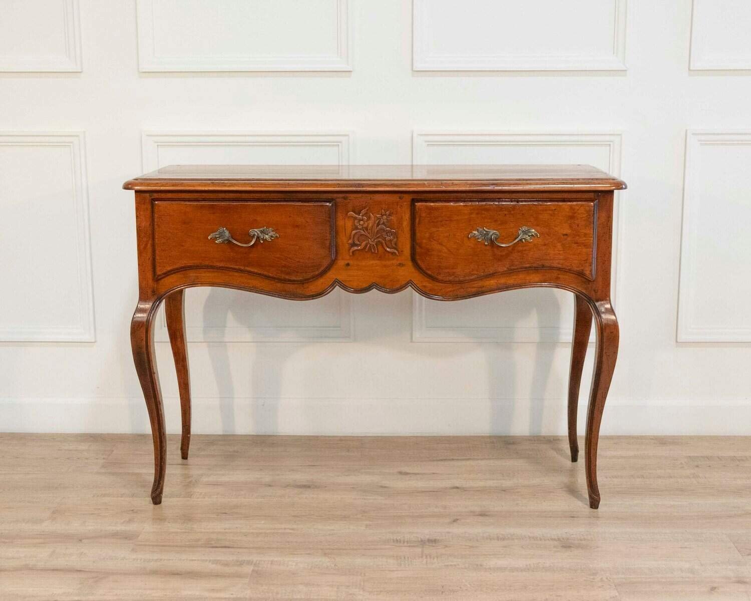 Provençal Walnut Console Table with Two Drawers, Louis XV Style, 20th Century - JAA