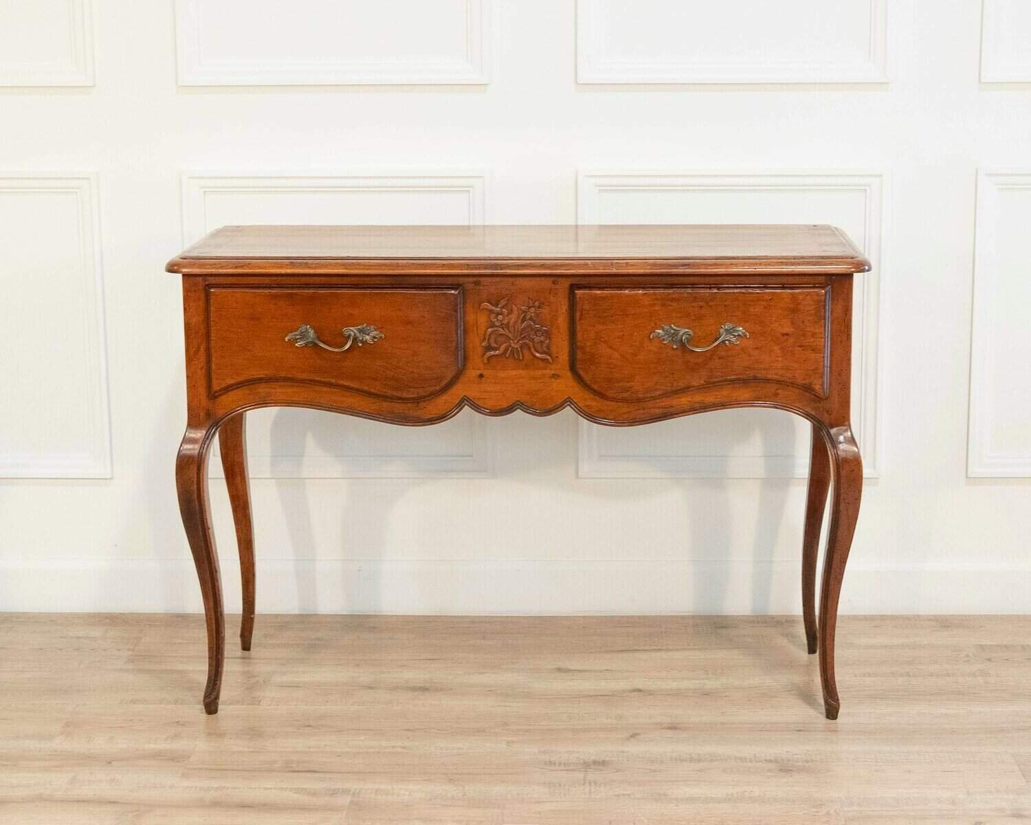 Provençal Walnut Console Table with Two Drawers, Louis XV Style, 20th Century - JAA