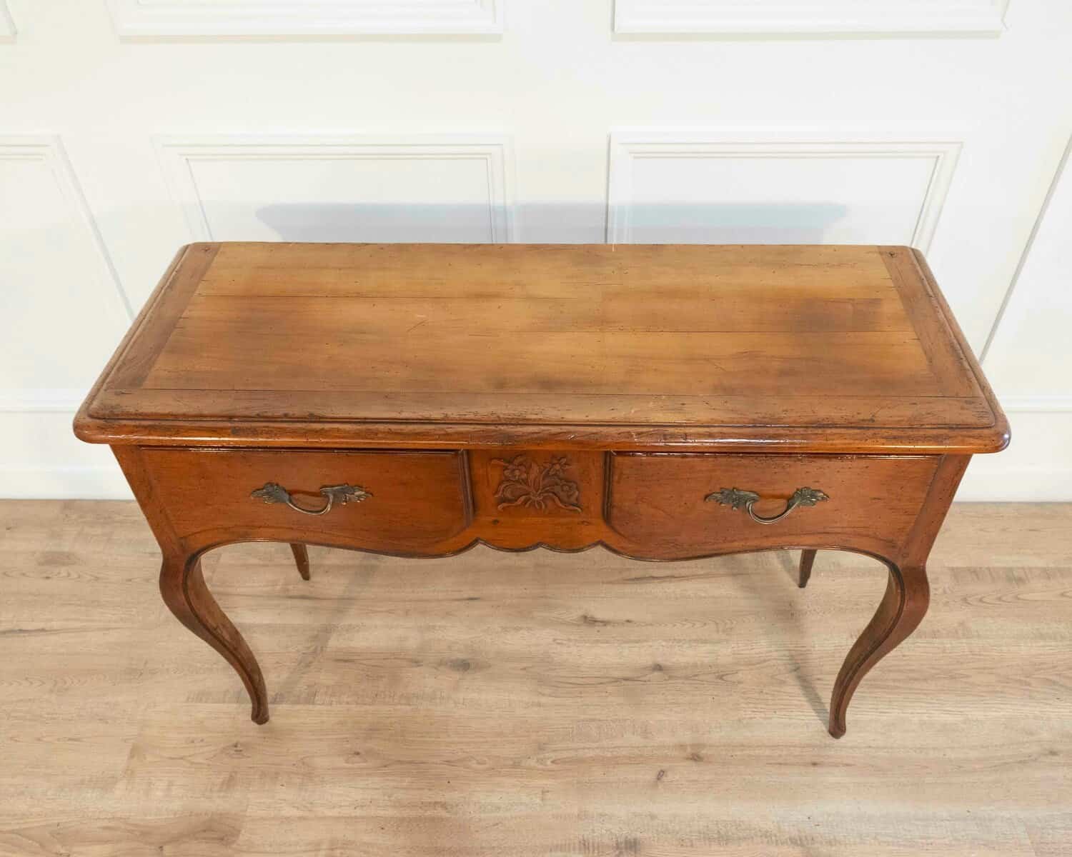 Provençal Walnut Console Table with Two Drawers, Louis XV Style, 20th Century - JAA