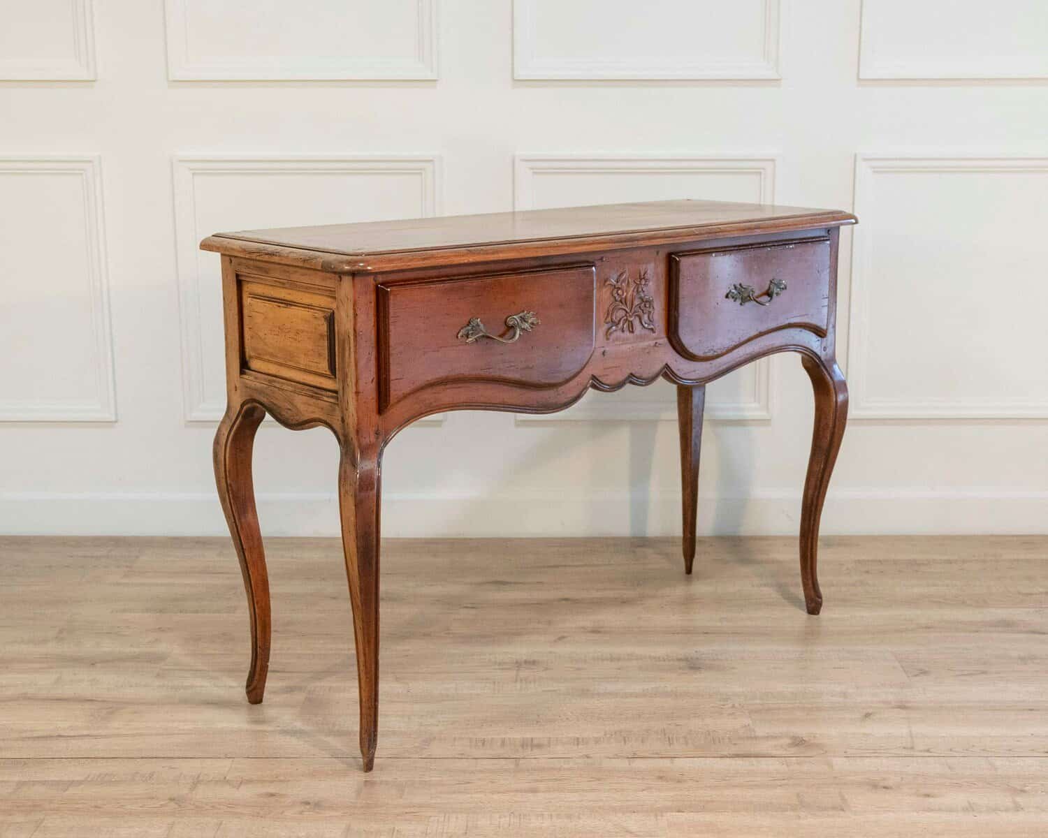 Provençal Walnut Console Table with Two Drawers, Louis XV Style, 20th Century - JAA
