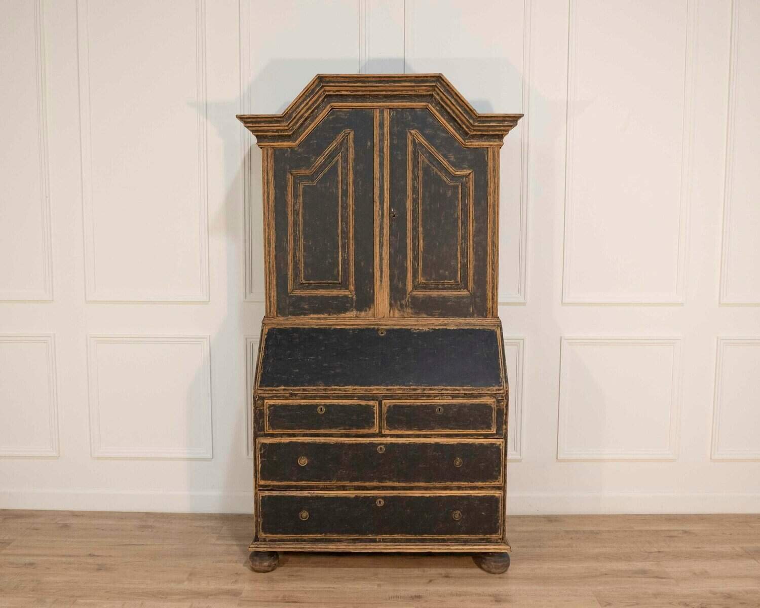 Baroque Secretary with Black Exterior and Blue Interior, Circa 1760 - JAA