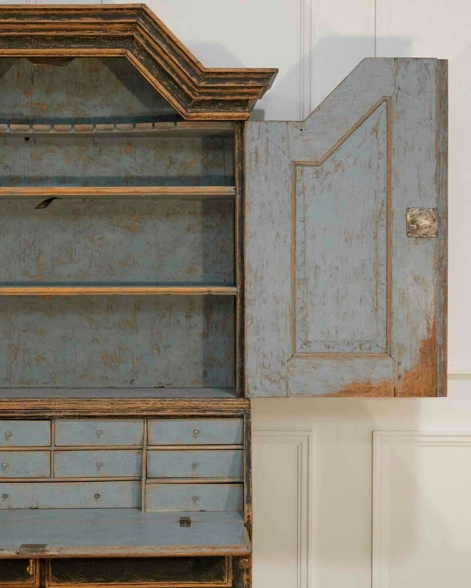 Baroque Secretary with Black Exterior and Blue Interior, Circa 1760 - JAA
