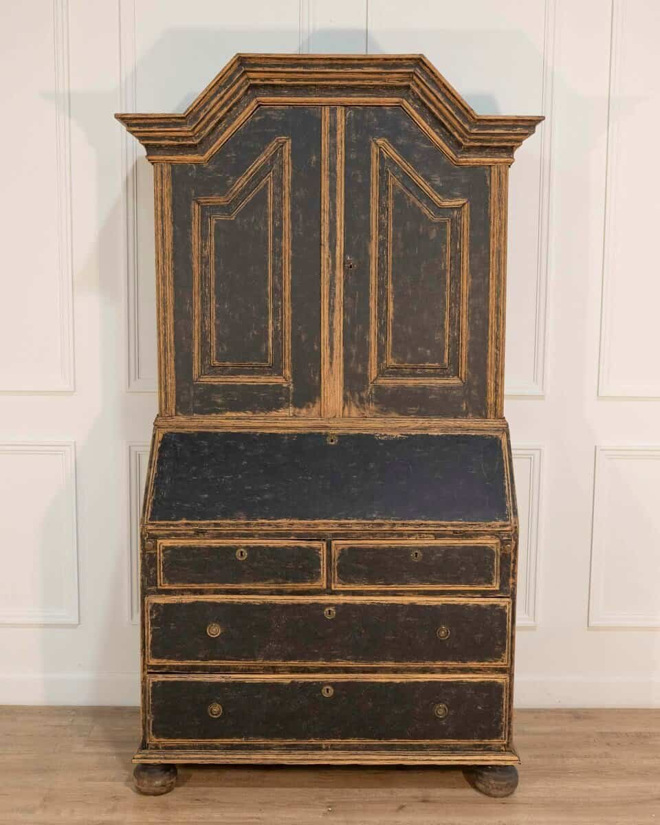 Baroque Secretary with Black Exterior and Blue Interior, Circa 1760 - JAA