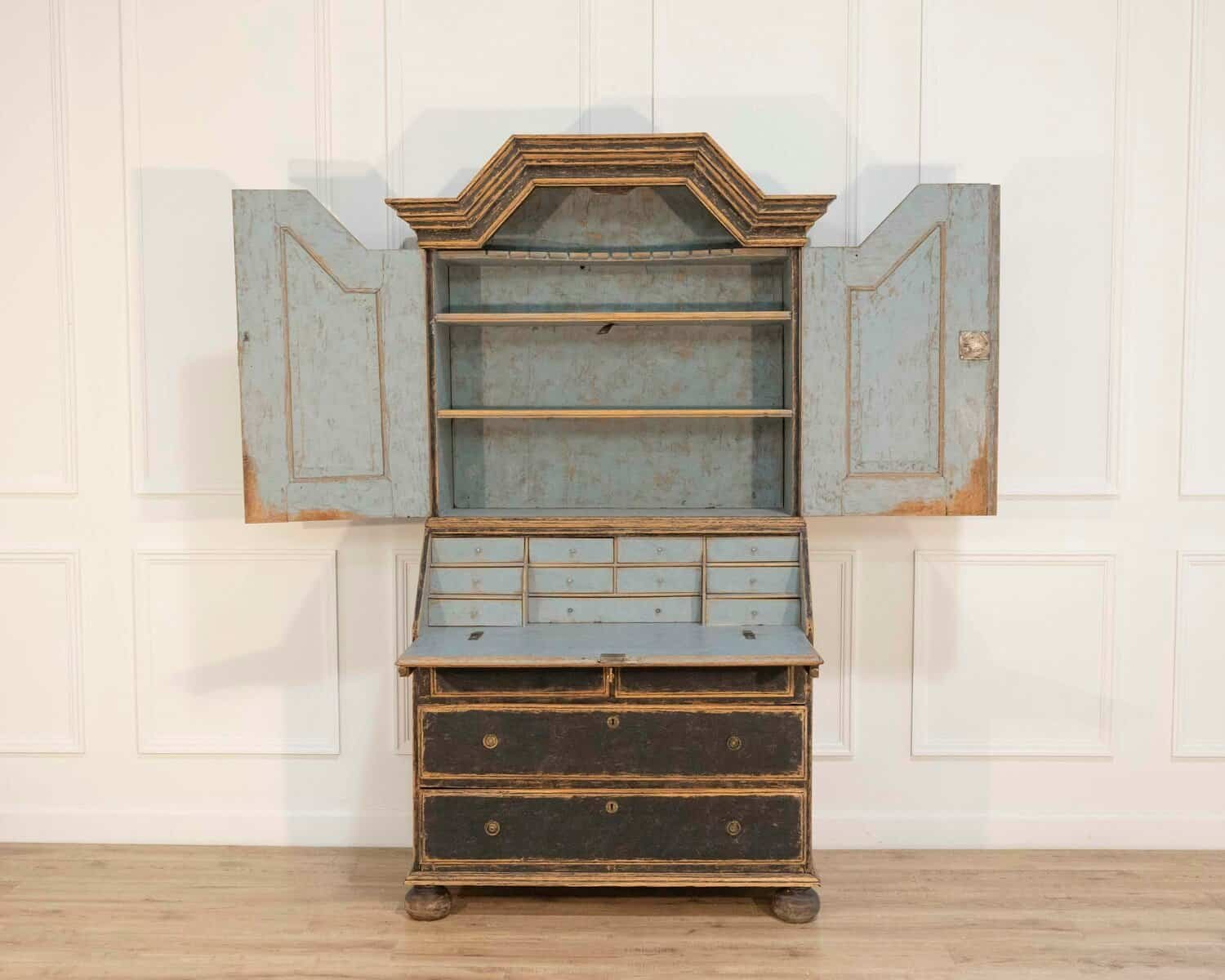Baroque Secretary with Black Exterior and Blue Interior, Circa 1760 - JAA