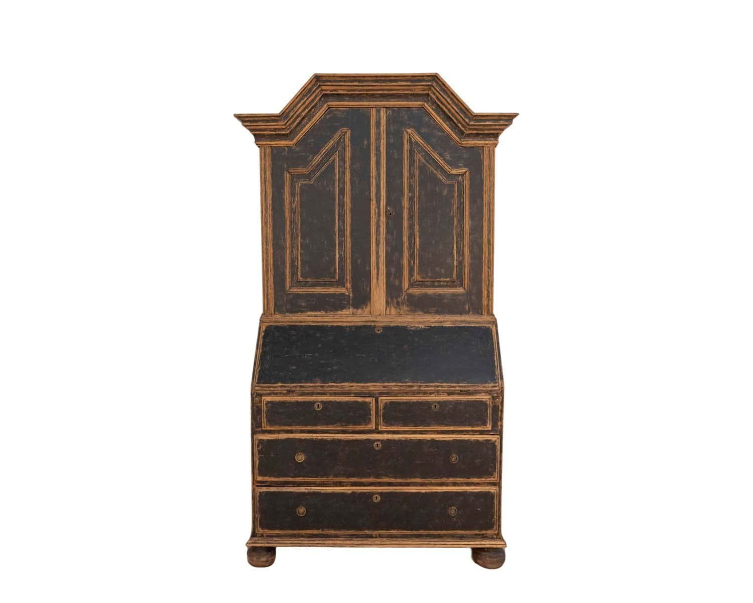 Baroque Secretary with Black Exterior and Blue Interior, Circa 1760 - JAA