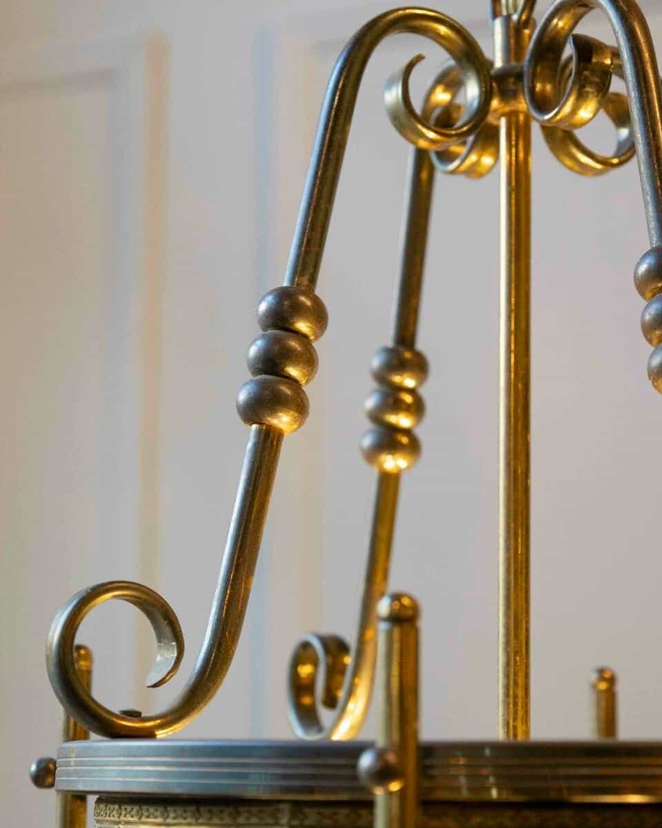 Early 20th-Century Brass Lantern with Etched Crown Detail - JAA