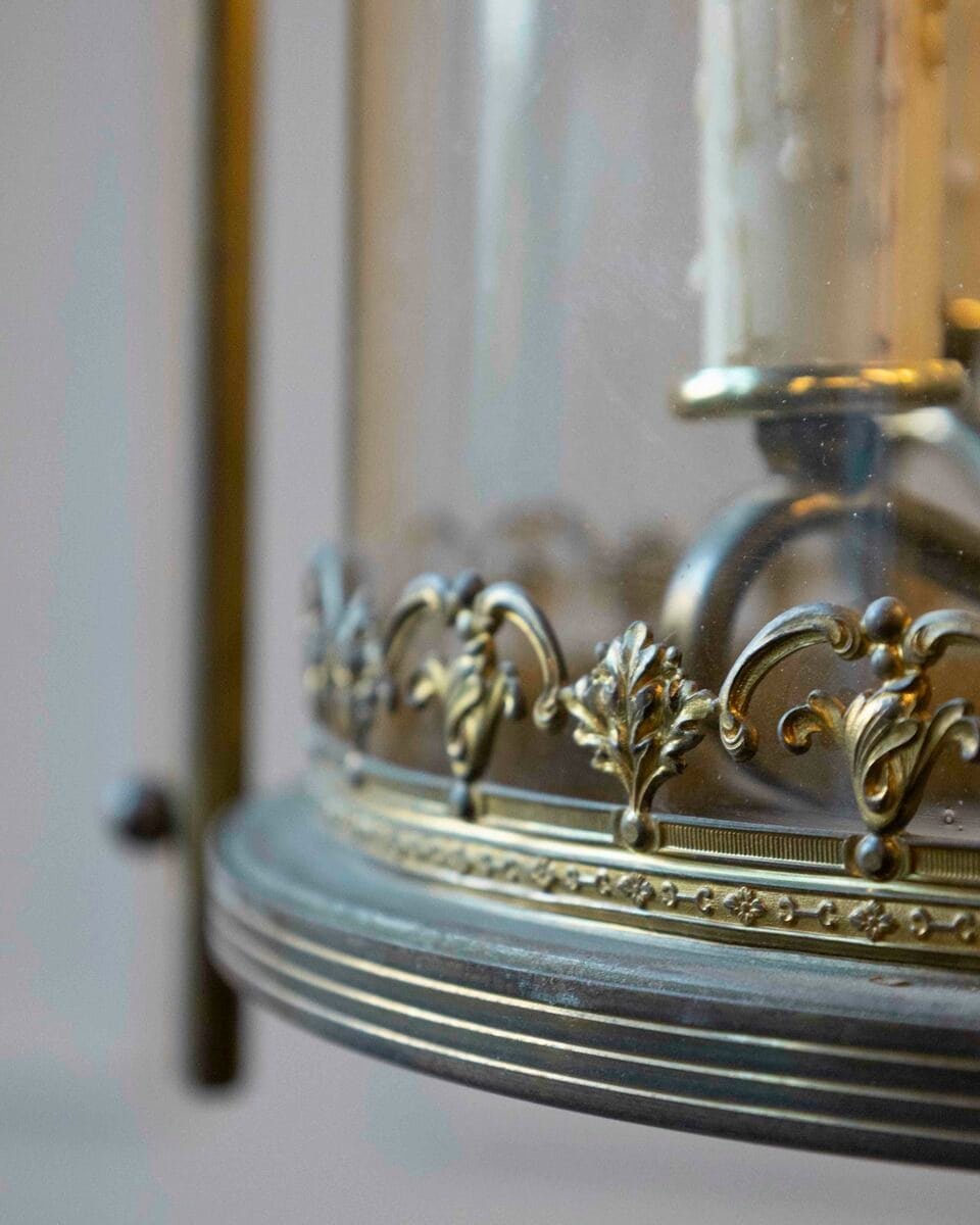 Early 20th-Century Brass Lantern with Etched Crown Detail - JAA