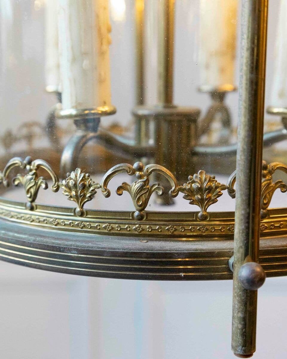 Early 20th-Century Brass Lantern with Etched Crown Detail - JAA