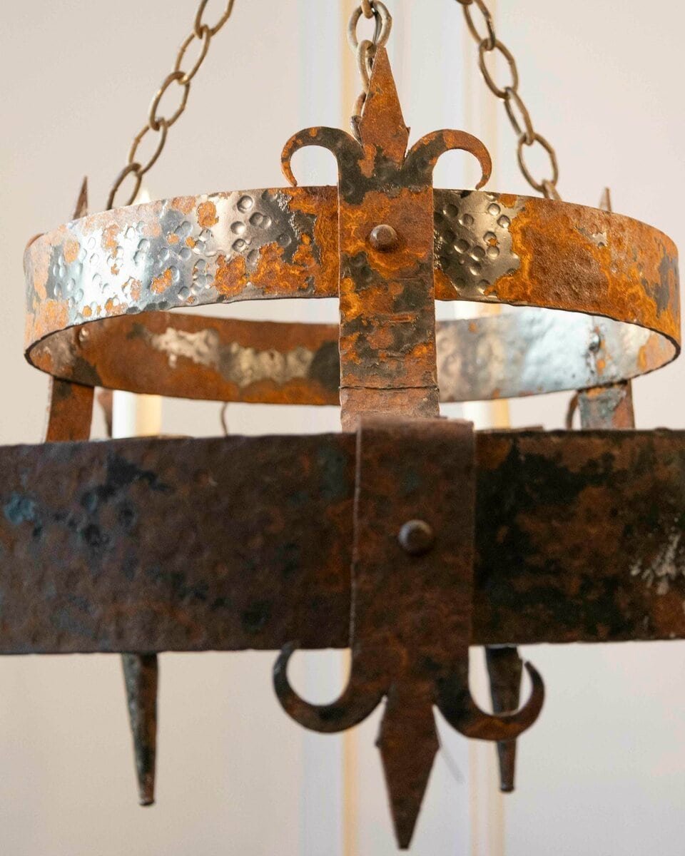 French 19th Century Black Iron Chandelier with Fleur-de-lis Design - JAA