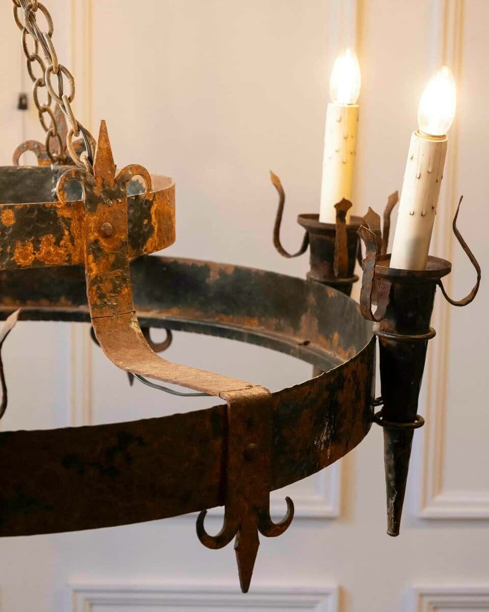 French 19th Century Black Iron Chandelier with Fleur-de-lis Design - JAA