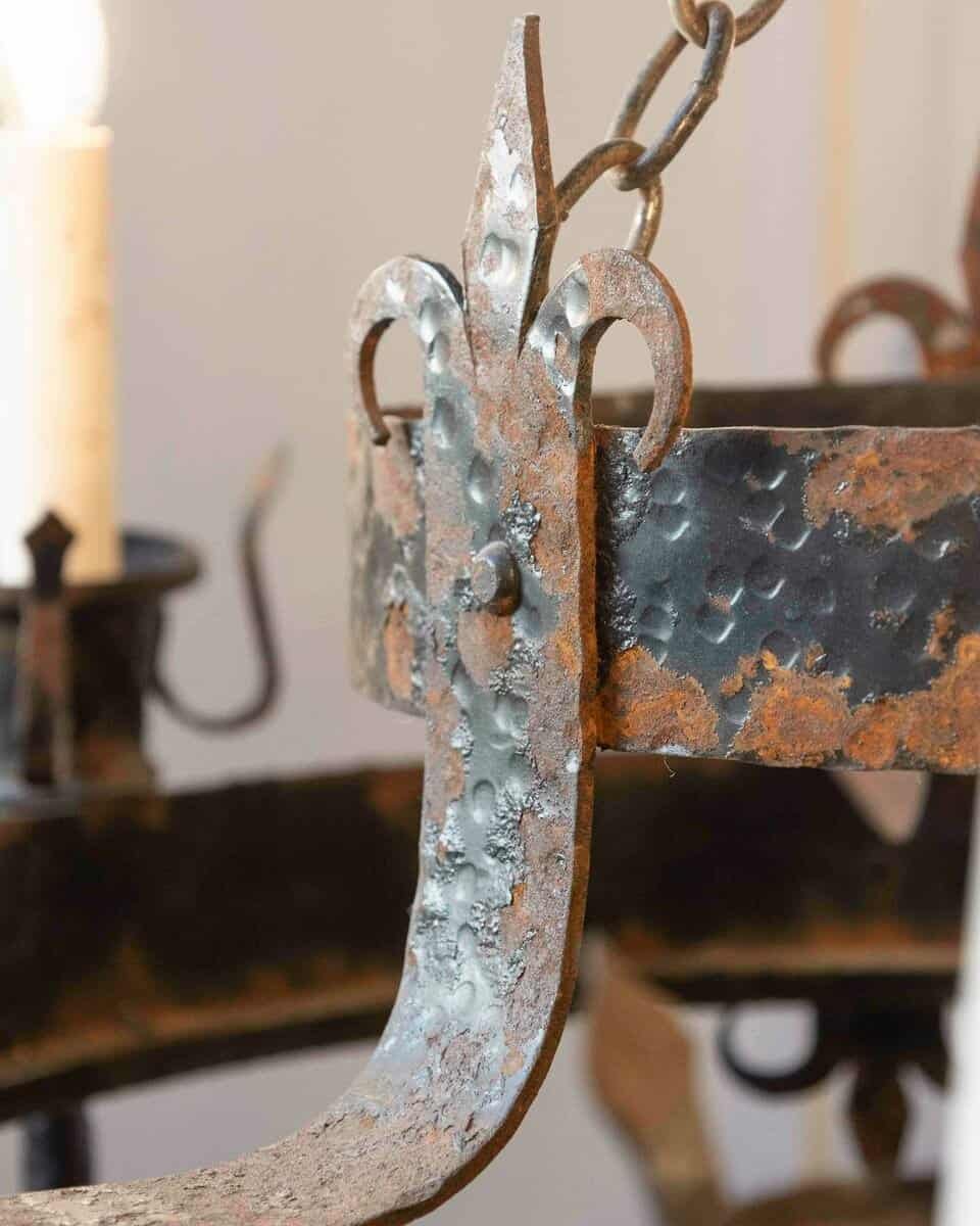 French 19th Century Black Iron Chandelier with Fleur-de-lis Design - JAA