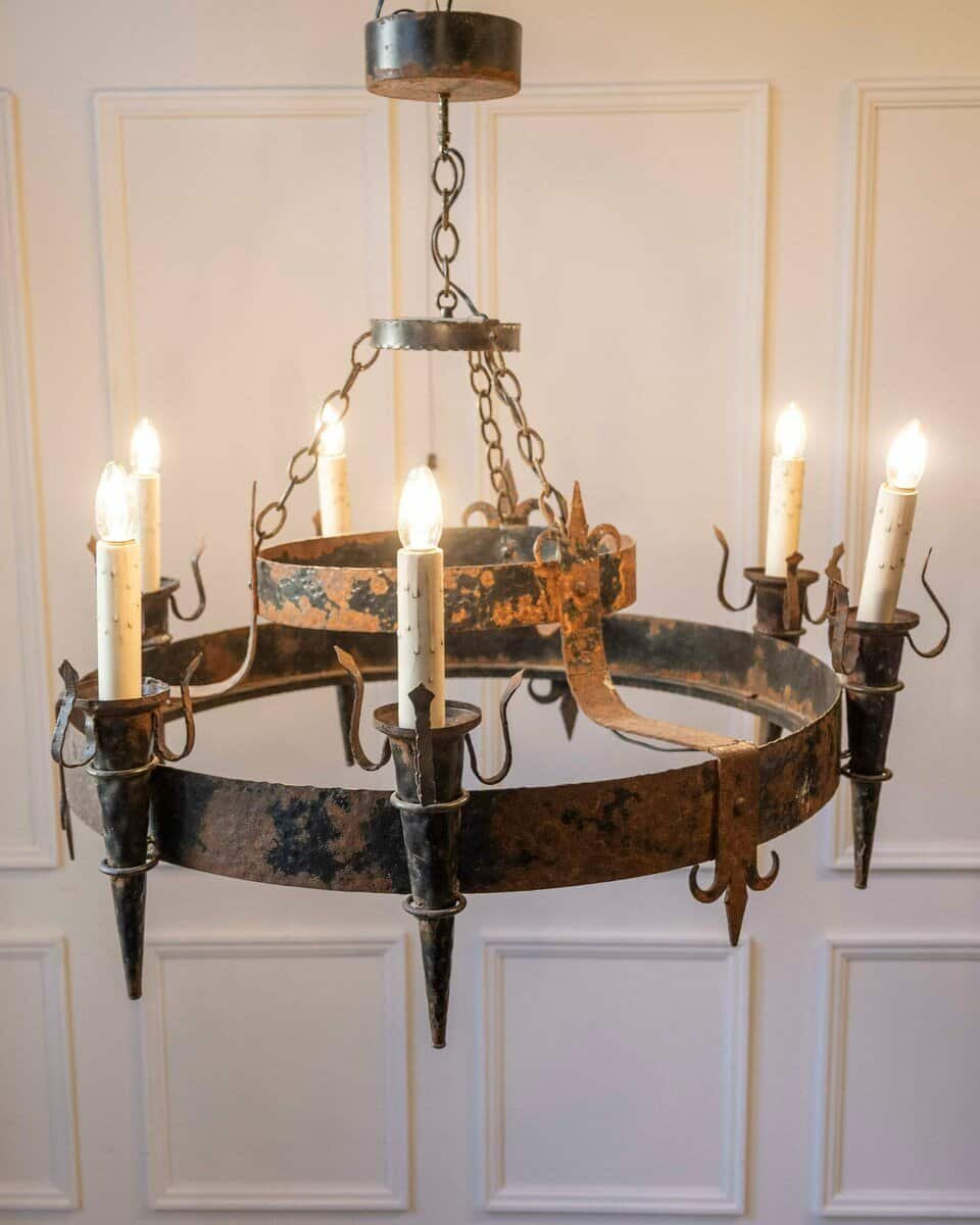 French 19th Century Black Iron Chandelier with Fleur-de-lis Design - JAA