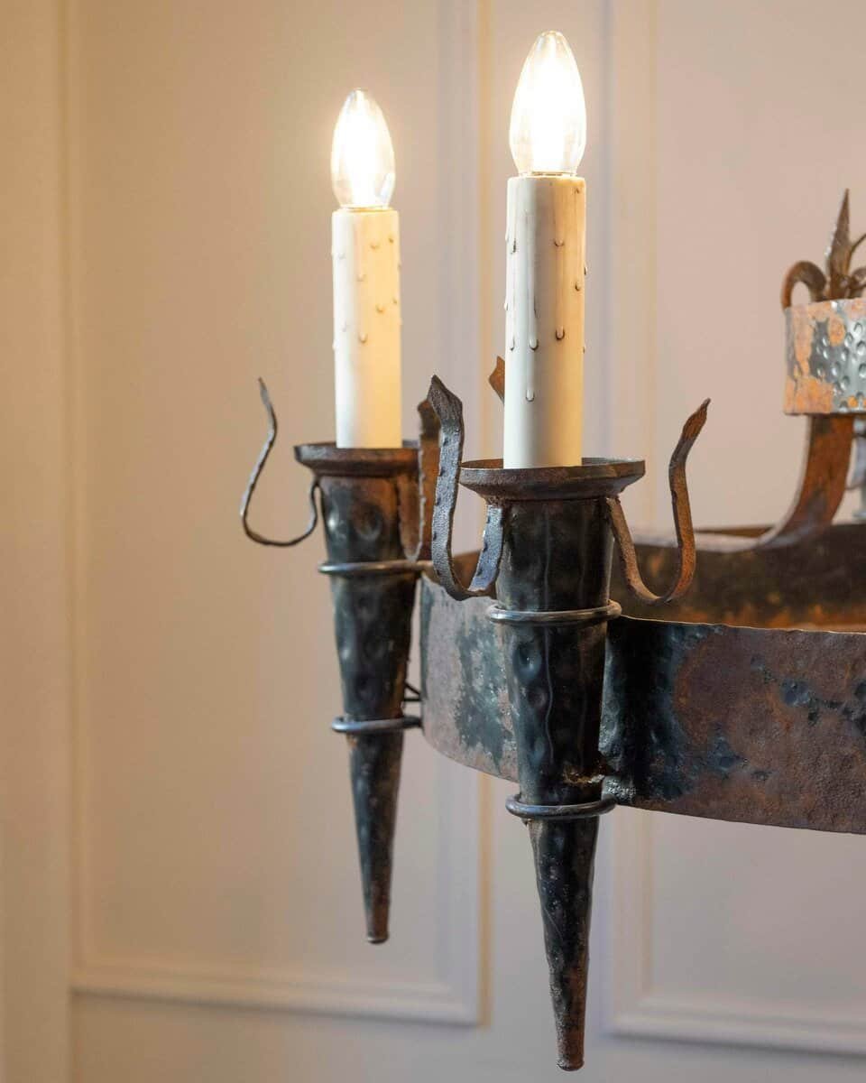 French 19th Century Black Iron Chandelier with Fleur-de-lis Design - JAA