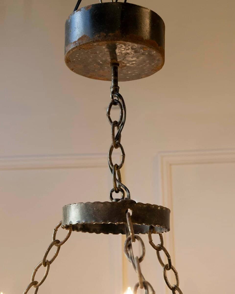 French 19th Century Black Iron Chandelier with Fleur-de-lis Design - JAA
