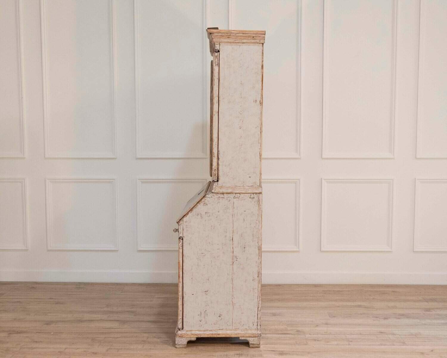 An early 19th century Gustavian secretary, repainted in grey and with a blue interior - JAA
