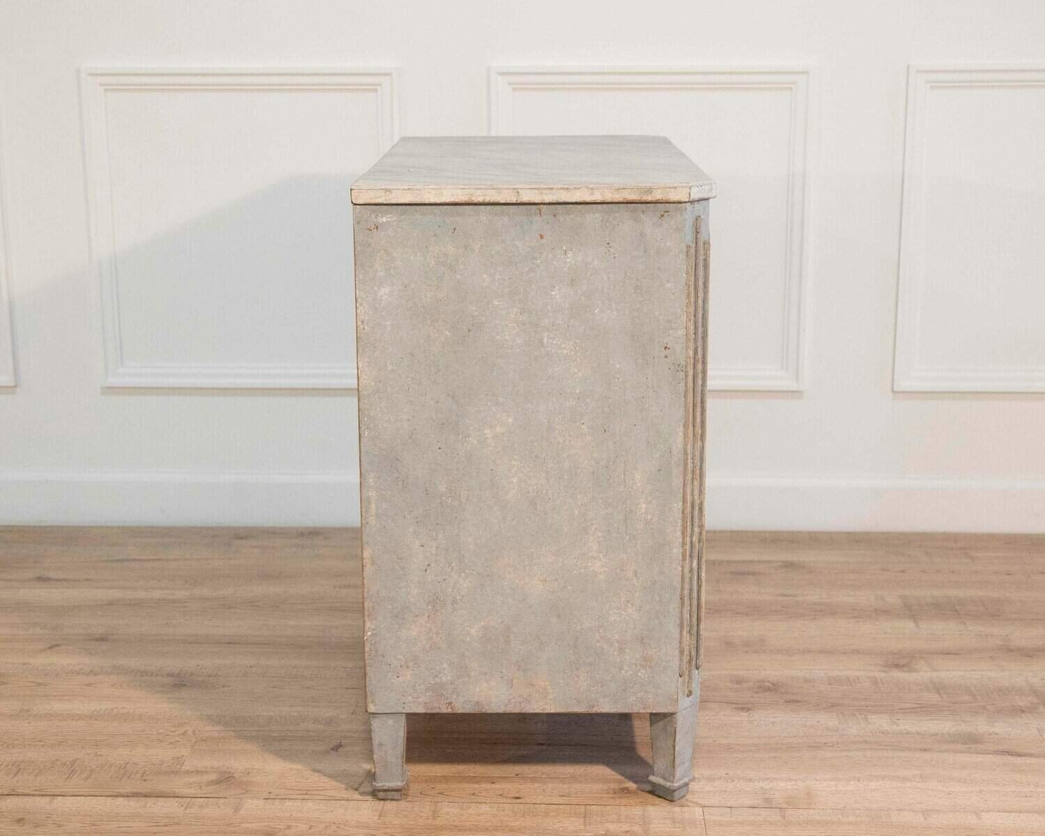 Swedish Gustavian-Style Blue Chest of Drawers with Faux Marble Top, Circa 1890–1900 - JAA